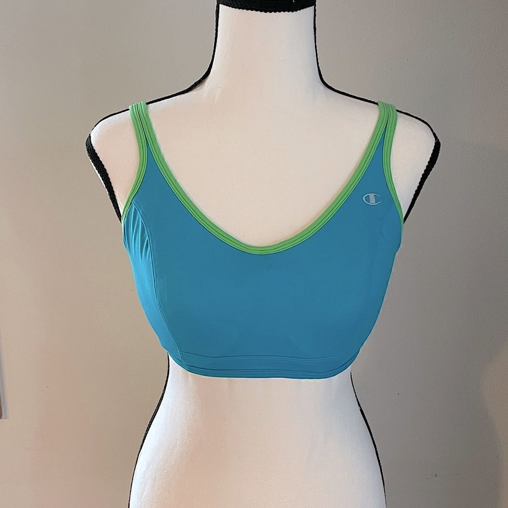 NWOT! Champion “Double-Dry” Blue and Green, Full-Coverage Sports Bra. Size 34C.